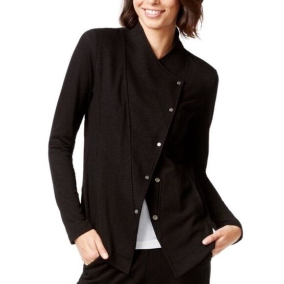 Eileen Fisher -975 Asymmetric Rib Snap Sweater Moto Jacket Organic Cotton Small - Picture 8 of 11
